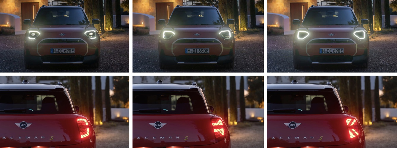 MINI Aceman sở hữu kiểu dáng crossover đô thị với tỷ lệ thân xe cực kỳ đặc trưng của MINI. Phần đầu xe sử dụng lưới tản nhiệt bát giác kín hoàn toàn cùng cụm đèn LED thế hệ mới giúp chiếc xe mang diện mạo hiện đại và tương lai hơn đáng kể so với MINI trước đây.